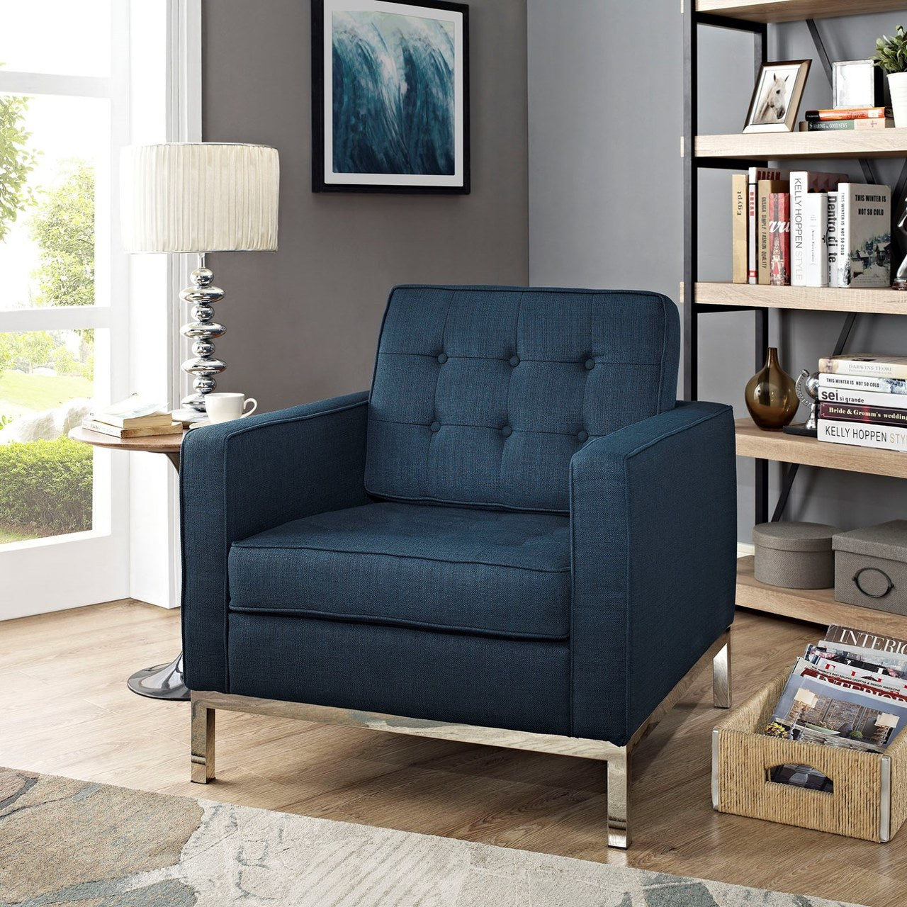 Loft Upholstered Fabric Armchair, Navy, Fabric 10107