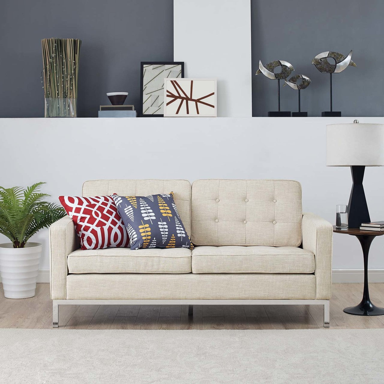 Loft Upholstered Fabric Loveseat, Fabric, Beige 13470