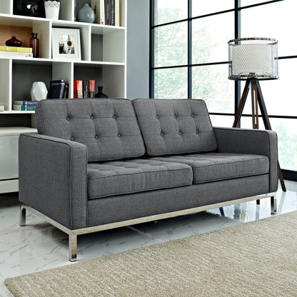 Loft Upholstered Fabric Loveseat, Grey, Fabric 10114