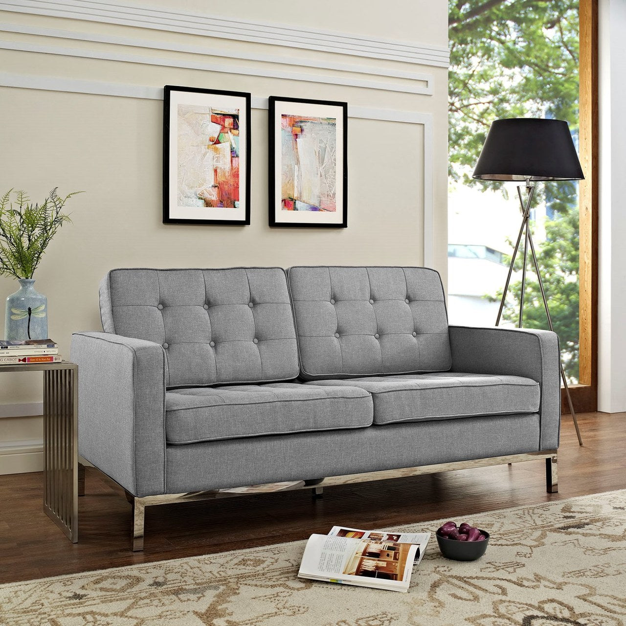 Loft Upholstered Fabric Loveseat, Grey, Fabric 10116