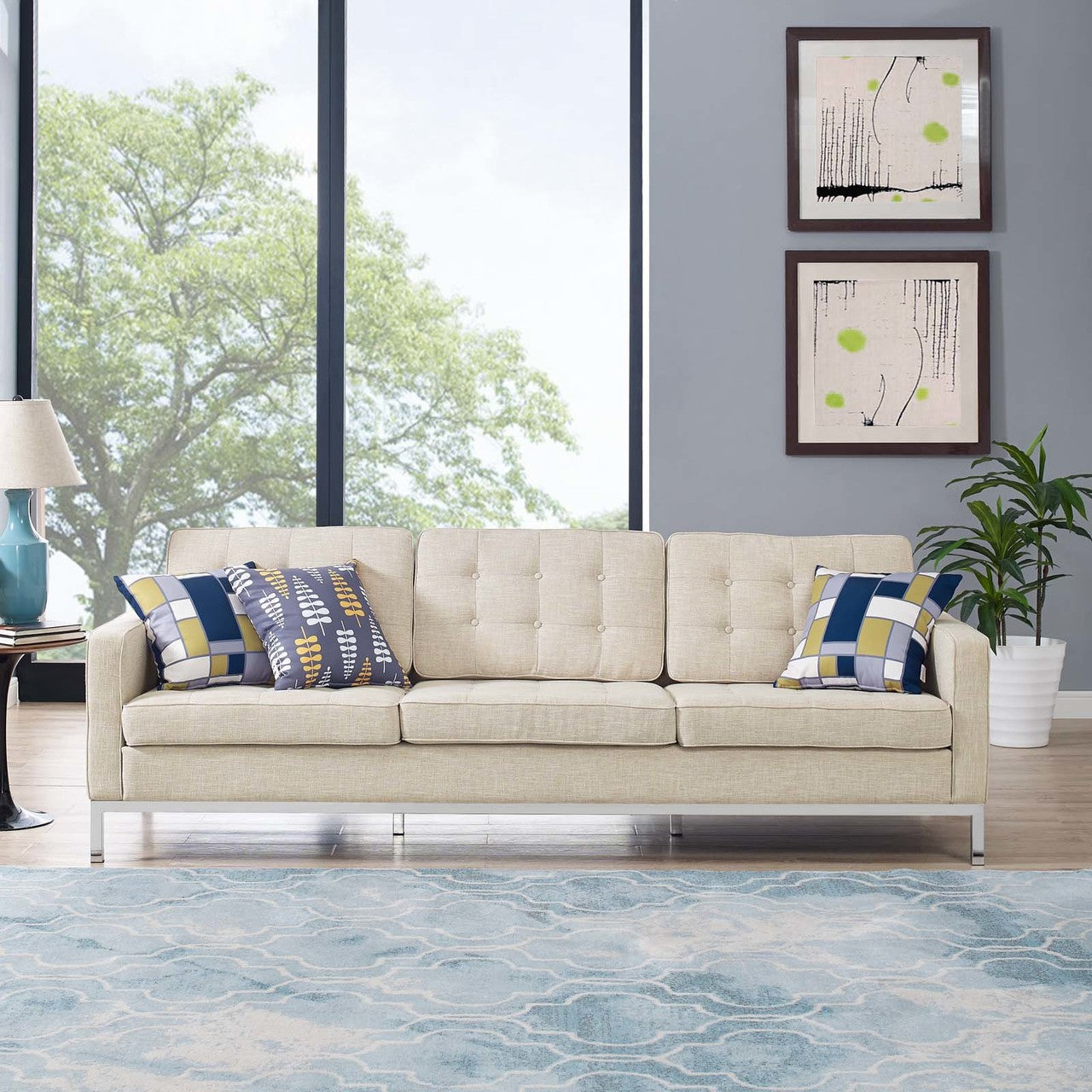 Loft Upholstered Fabric Sofa, Fabric, Beige 13472