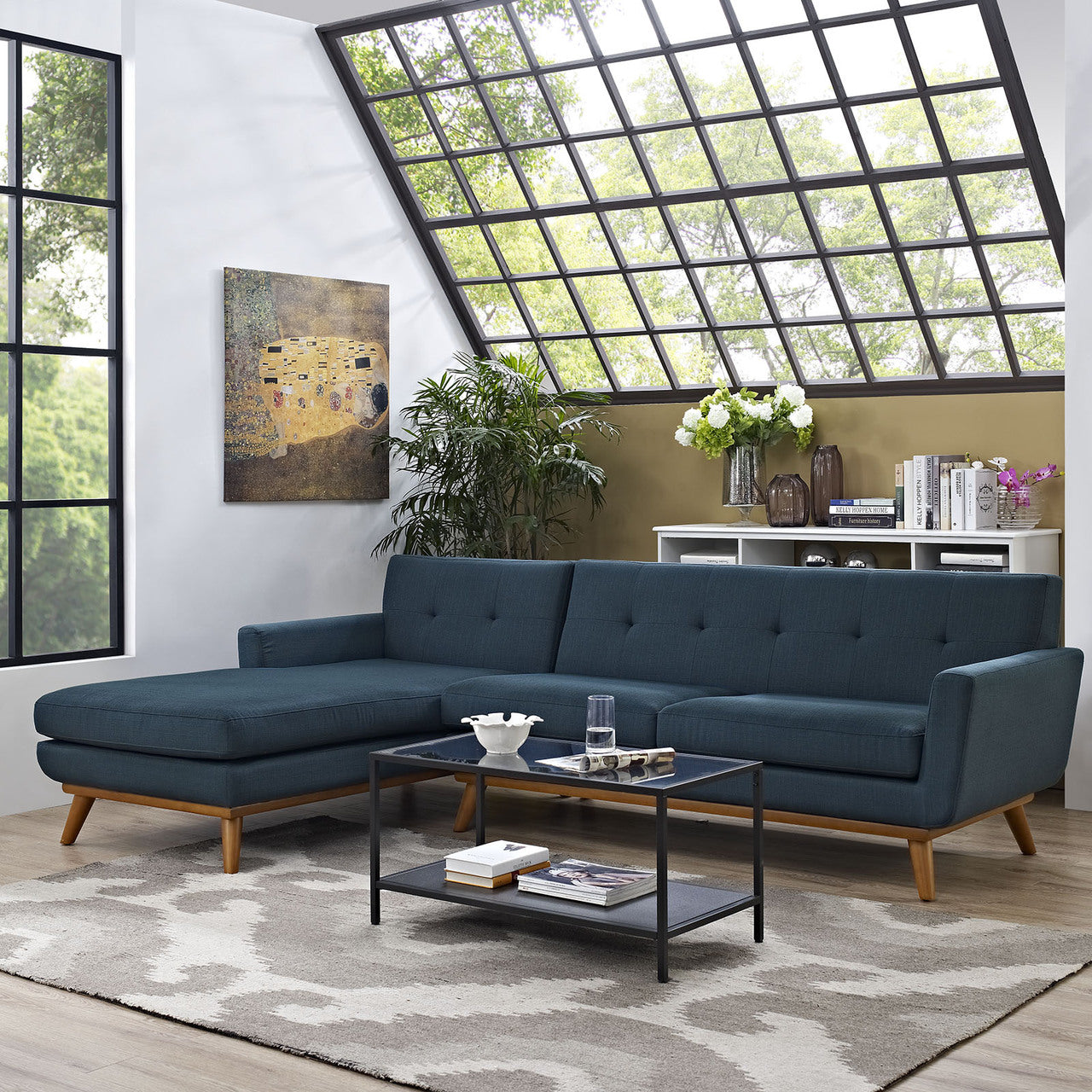 Engage Left-Facing Sectional Sofa, Navy, Fabric