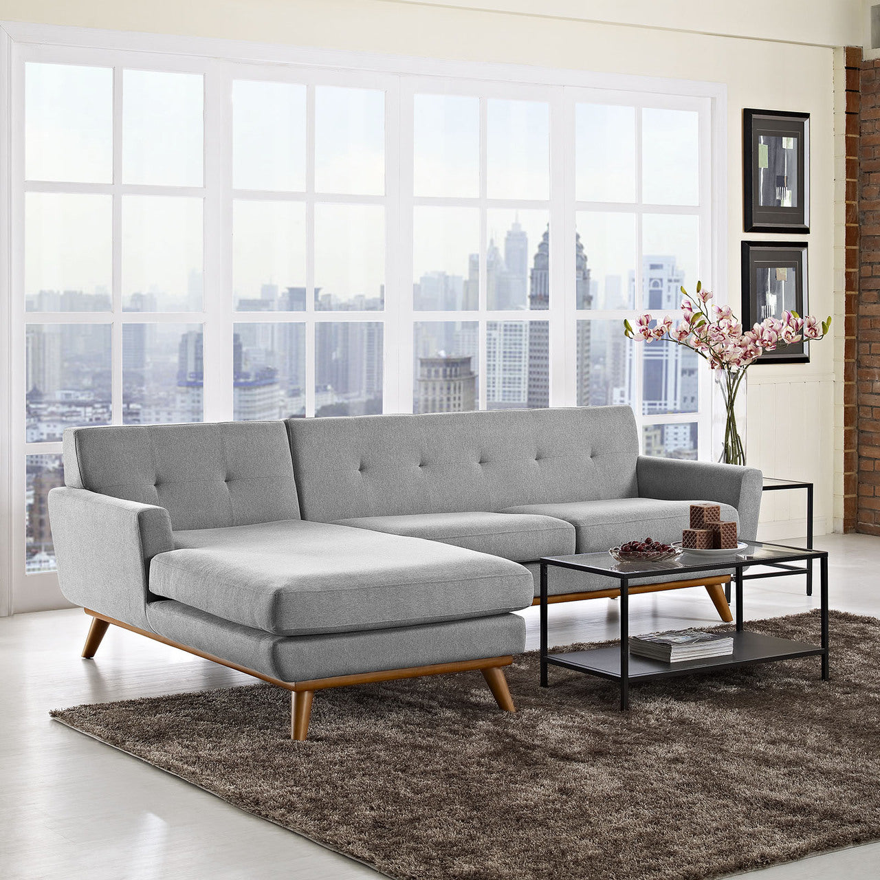 Engage Left-Facing Sectional Sofa, Fabric, Grey