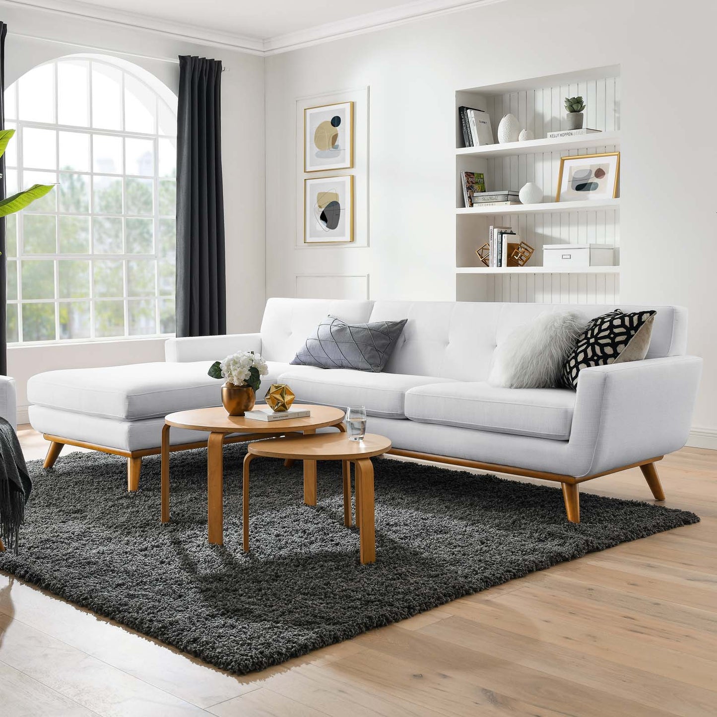 Engage Left-Facing Upholstered Fabric Sectional Sofa, Fabric, White, 18105