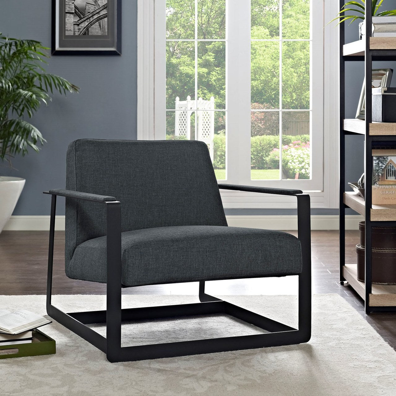 Seg Upholstered Fabric Accent Chair, Grey, Fabric 10141