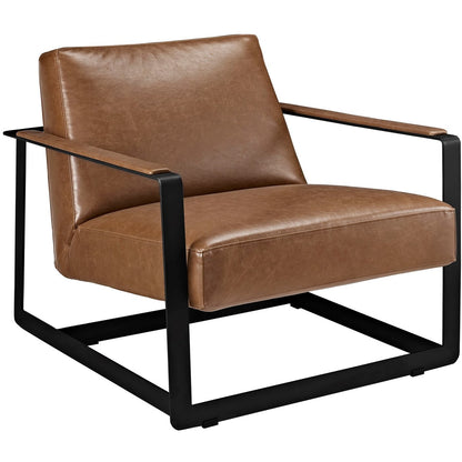 Seg Upholstered Vinyl Accent Chair, Brown, Faux Leather 10142