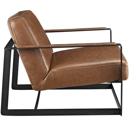 Seg Upholstered Vinyl Accent Chair, Brown, Faux Leather 10142