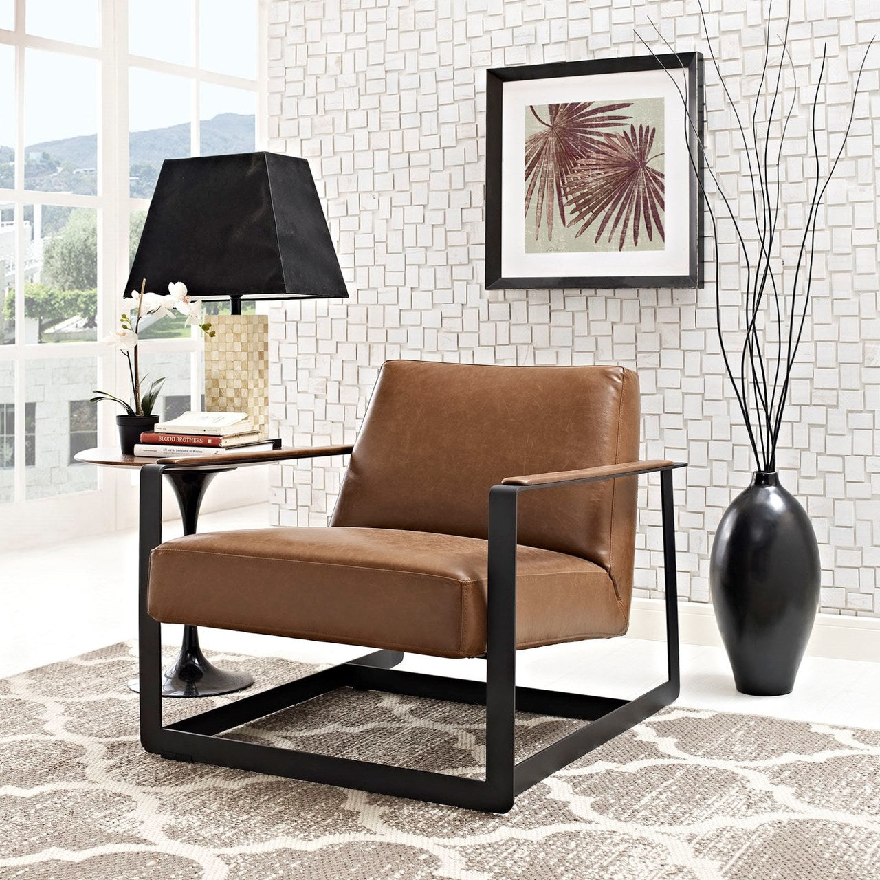 Seg Upholstered Vinyl Accent Chair, Brown, Faux Leather 10142