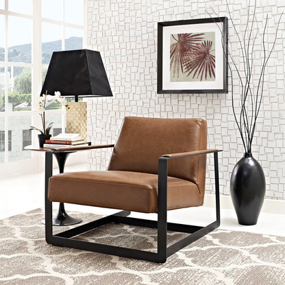 Seg Upholstered Vinyl Accent Chair, Brown, Faux Leather 10142