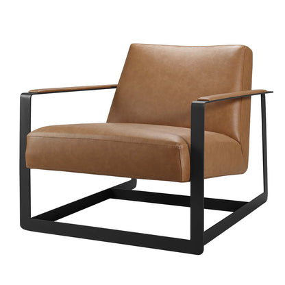 Seg Vegan Leather Upholstered Vinyl Accent Chair, Faux Vegan Leather, Tan, 18106