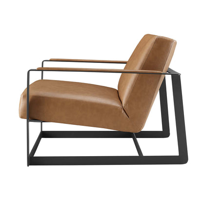 Seg Vegan Leather Upholstered Vinyl Accent Chair, Faux Vegan Leather, Tan, 18106