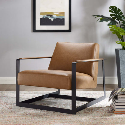 Seg Vegan Leather Upholstered Vinyl Accent Chair, Faux Vegan Leather, Tan, 18106
