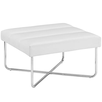 Reach Upholstered Vinyl Ottoman, White, Faux Leather 10155