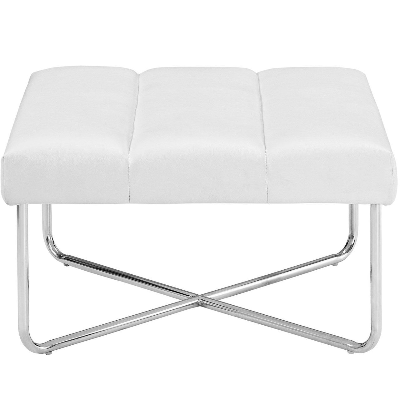 Reach Upholstered Vinyl Ottoman, White, Faux Leather 10155