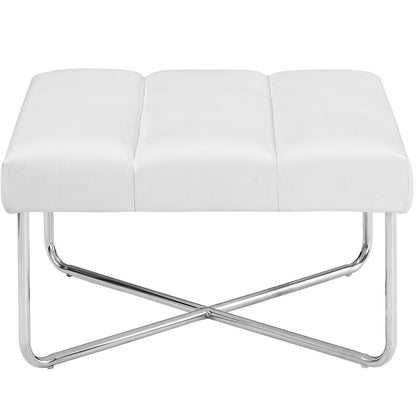 Reach Upholstered Vinyl Ottoman, White, Faux Leather 10155