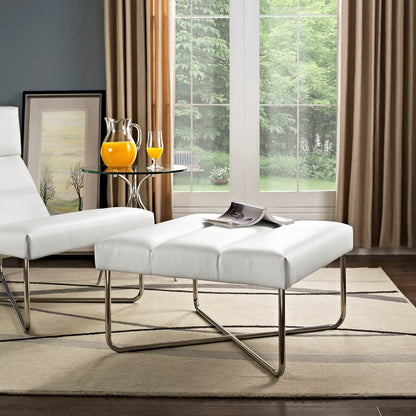 Reach Upholstered Vinyl Ottoman, White, Faux Leather 10155