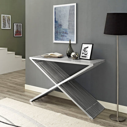 Press Console Table, Silver, Metal 10167