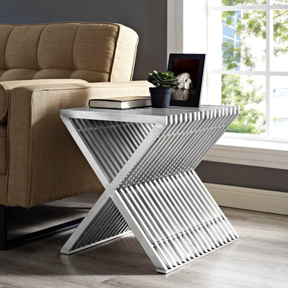 Press Stainless Steel Side Table, Silver, Metal 10168