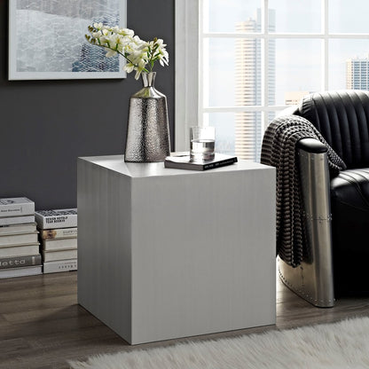 Cast Stainless Steel Side Table, Silver, Metal 10169