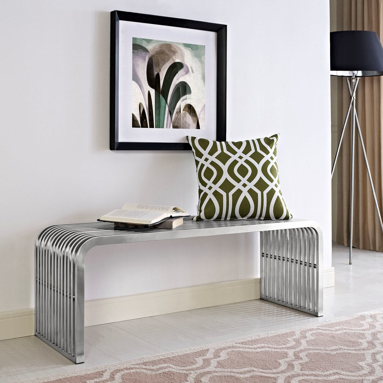 Pipe 47" Stainless Steel Bench, Silver, Metal 10173
