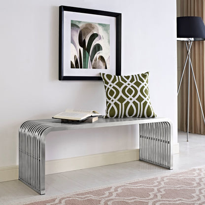Pipe 47" Stainless Steel Bench, Silver, Metal 10173