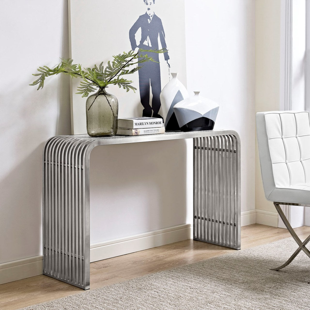 Pipe Stainless Steel Console Table, Silver, Metal 10175