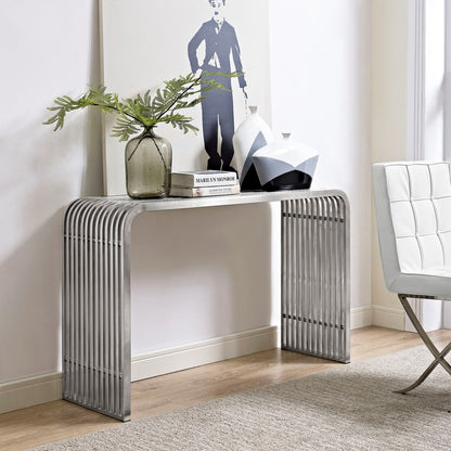 Pipe Stainless Steel Console Table, Silver, Metal 10175