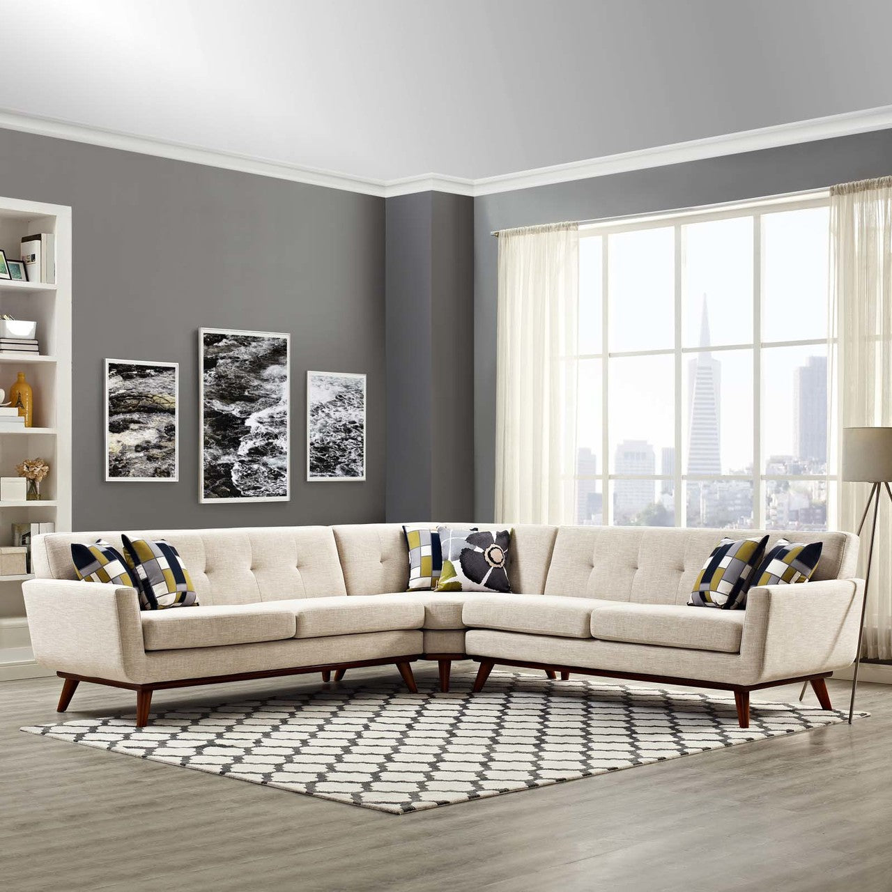 Engage L-Shaped Sectional Sofa, Fabric, Beige 13476