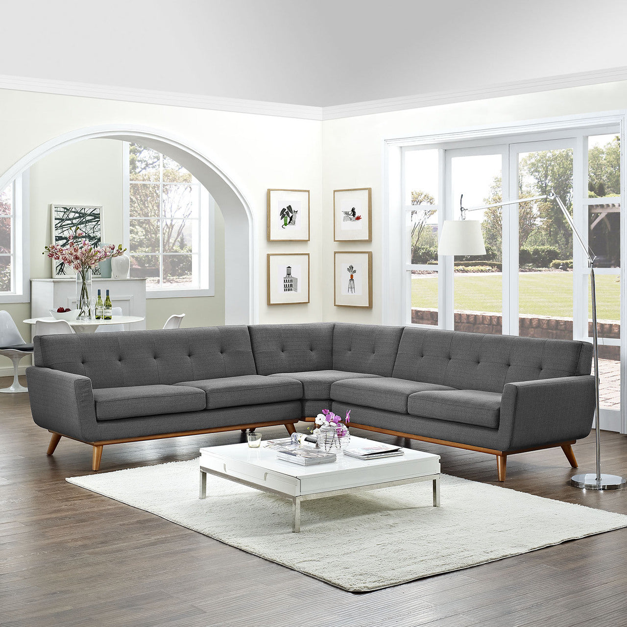 Engage L-Shaped Sectional Sofa, Grey, Fabric