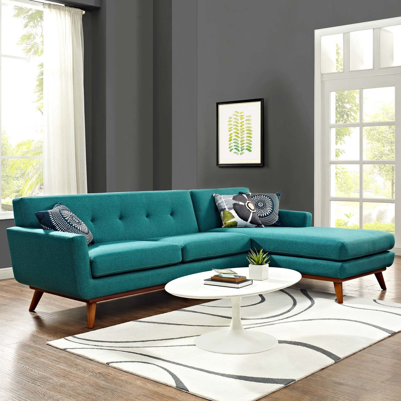 Engage Right-Facing Sectional Sofa, Fabric, Aqua Blue 13479