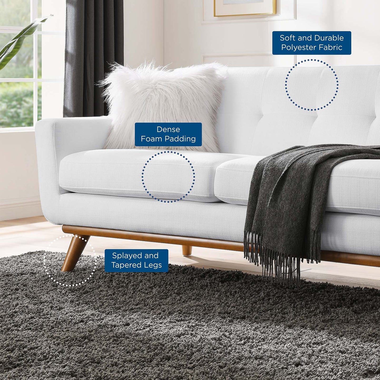 Engage Right-Facing Upholstered Fabric Sectional Sofa, Fabric, White, 18108