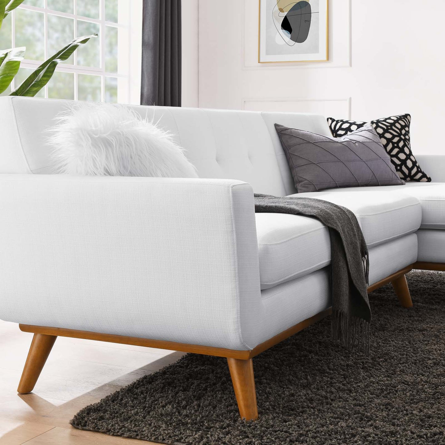 Engage Right-Facing Upholstered Fabric Sectional Sofa, Fabric, White, 18108