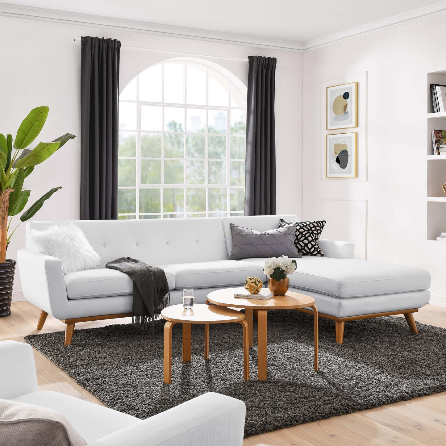 Engage Right-Facing Upholstered Fabric Sectional Sofa, Fabric, White, 18108