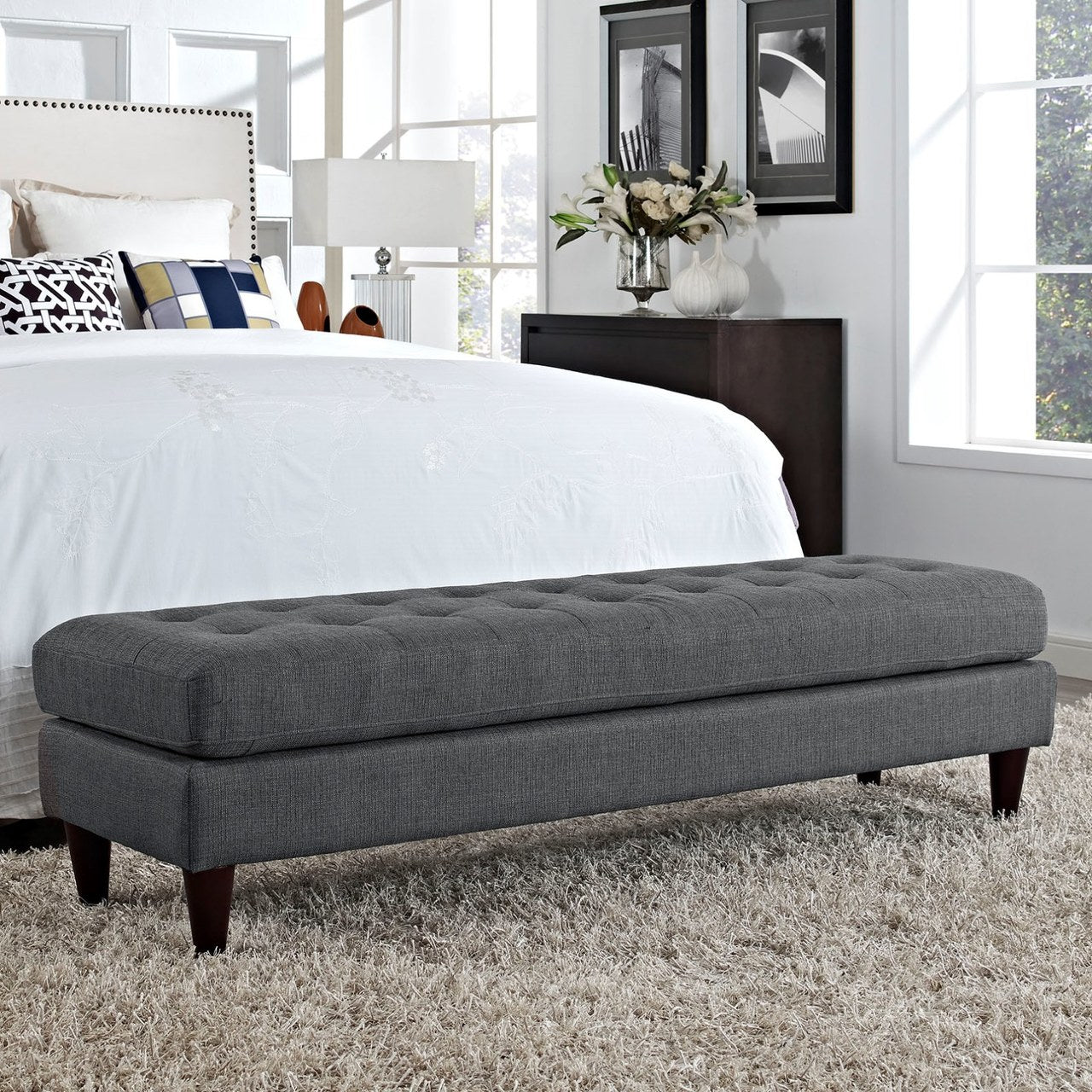 Empress Large Bench, Grey, Fabric 10272