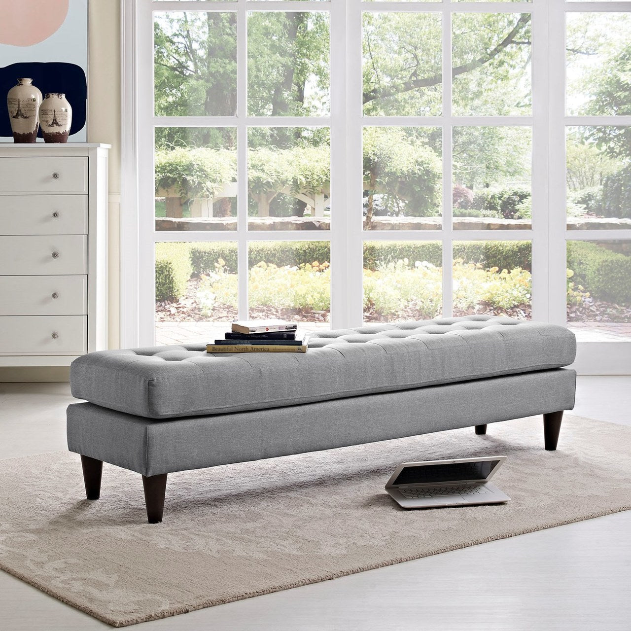 Empress Large Bench, Grey, Fabric 10275