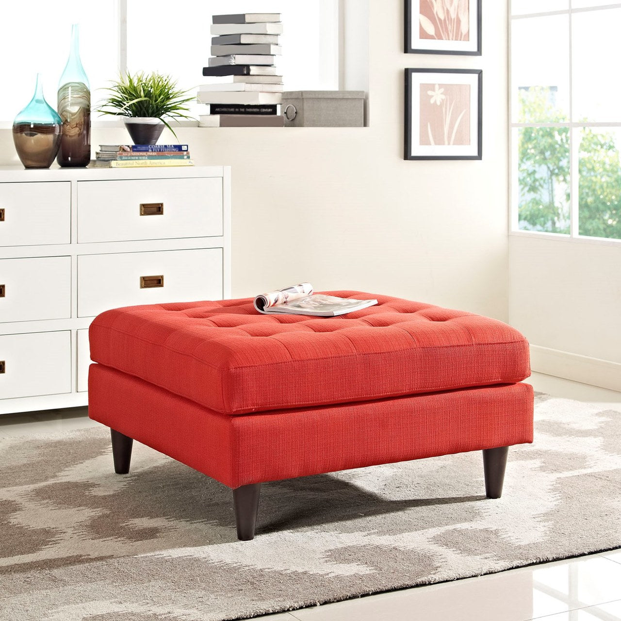 Empress Upholstered Large Ottoman, Red, Fabric 10288