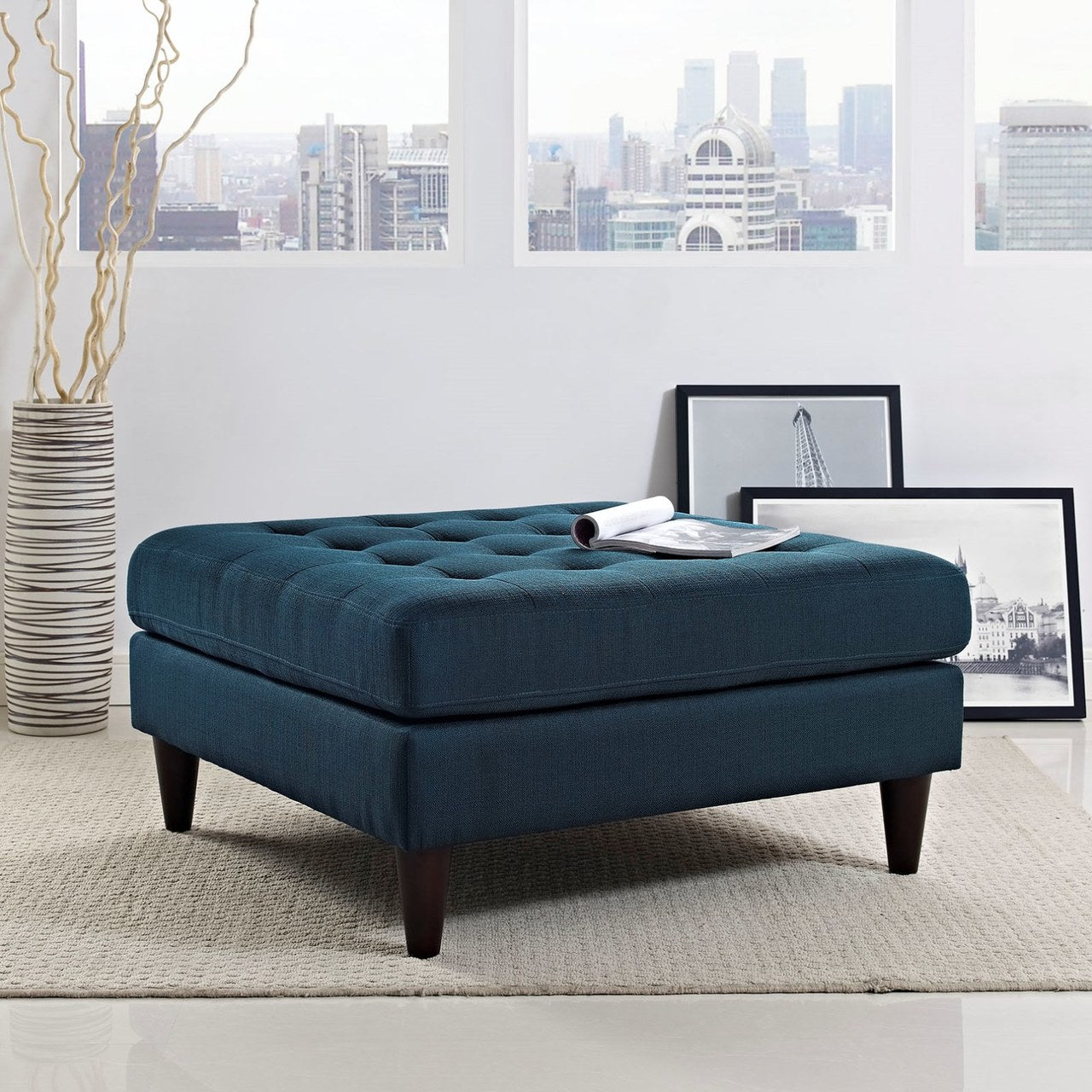 Empress Upholstered Large Ottoman, Navy, Fabric 10289