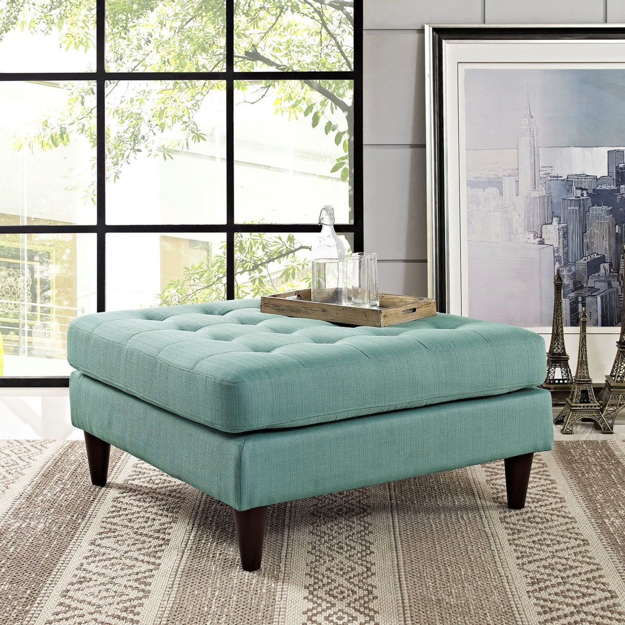 Empress Upholstered Large Ottoman, Blue, Fabric 10292