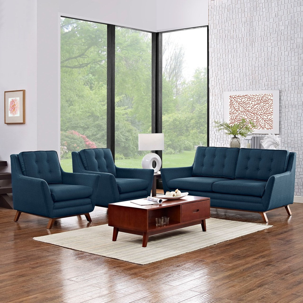 Beguile Armchairs and Sofa Set, Navy, Fabric 10301