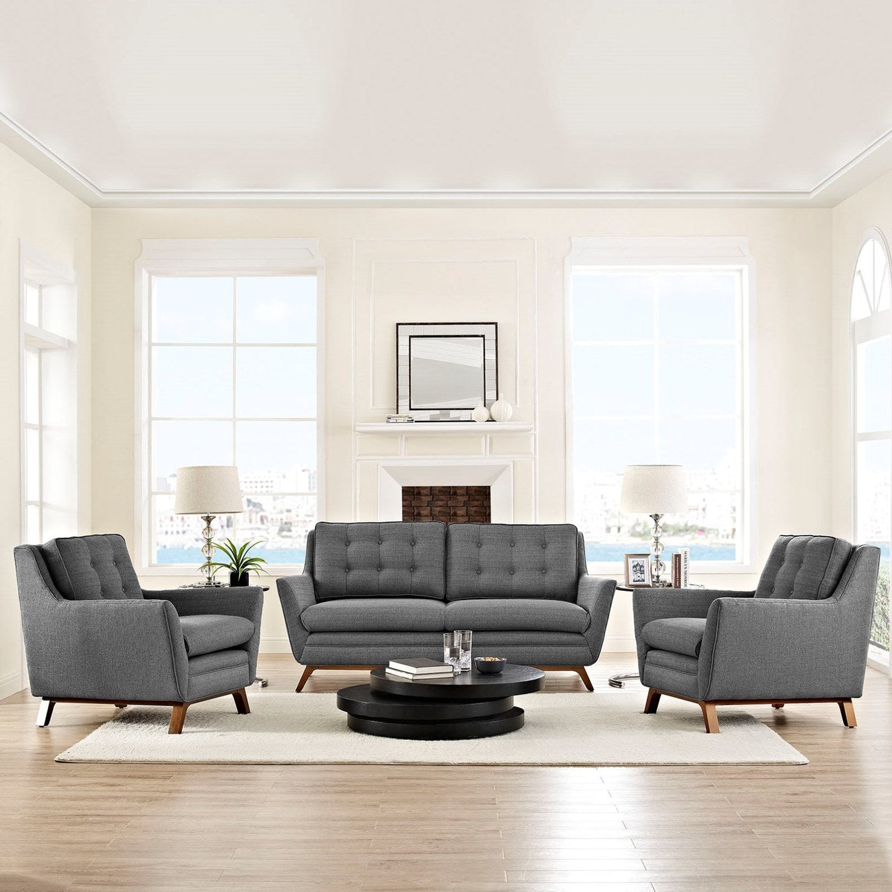 Beguile Armchairs and Sofa Set, Grey, Fabric 10302