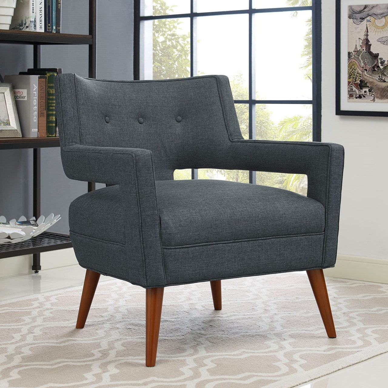 Sheer Upholstered Fabric Armchair, Grey, Fabric 10308