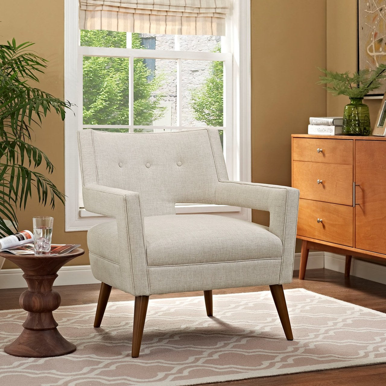 Sheer Upholstered Fabric Armchair, Beige, Fabric 10309