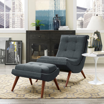 Ramp Upholstered Fabric Lounge Chair Set, Grey, Fabric 10311