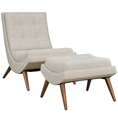 Ramp Upholstered Fabric Lounge Chair Set, Beige, Fabric 10312