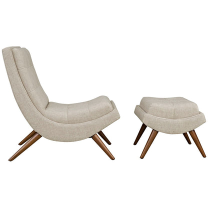 Ramp Upholstered Fabric Lounge Chair Set, Beige, Fabric 10312
