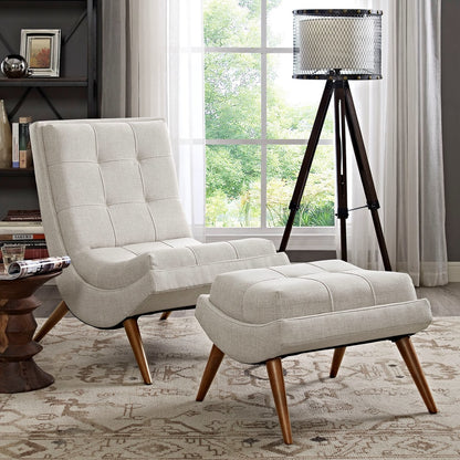Ramp Upholstered Fabric Lounge Chair Set, Beige, Fabric 10312