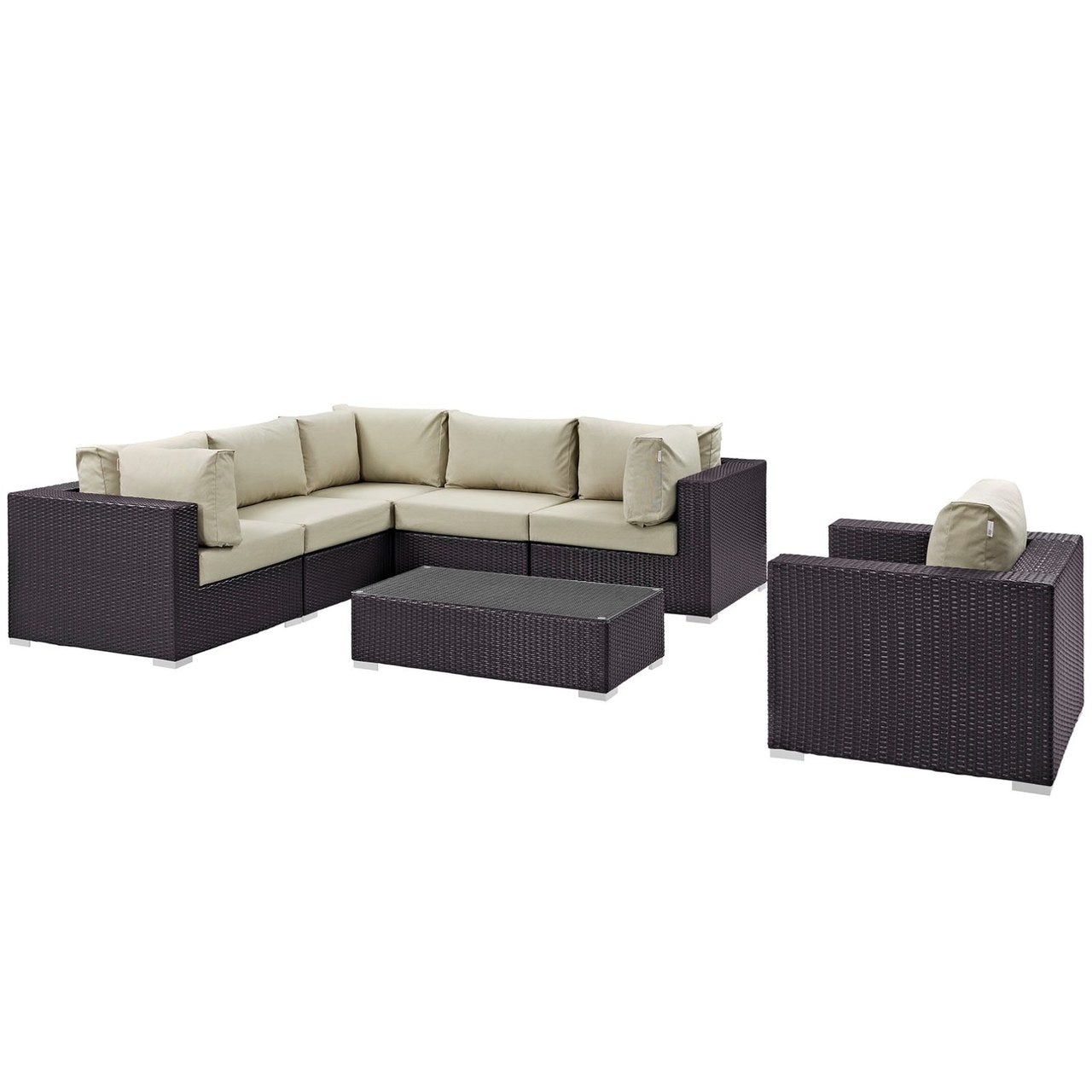 Convene Seven PCS Outdoor Patio Sectional Set, Beige, Rattan 10365