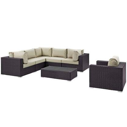 Convene Seven PCS Outdoor Patio Sectional Set, Beige, Rattan 10365