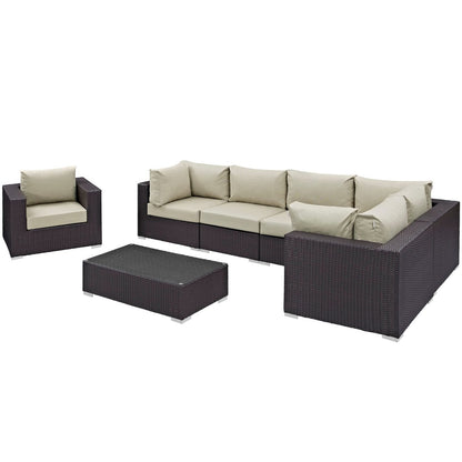 Convene Seven PCS Outdoor Patio Sectional Set, Beige, Rattan 10365