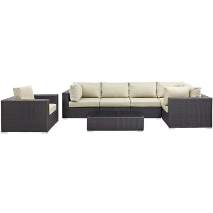 Convene Seven PCS Outdoor Patio Sectional Set, Beige, Rattan 10365